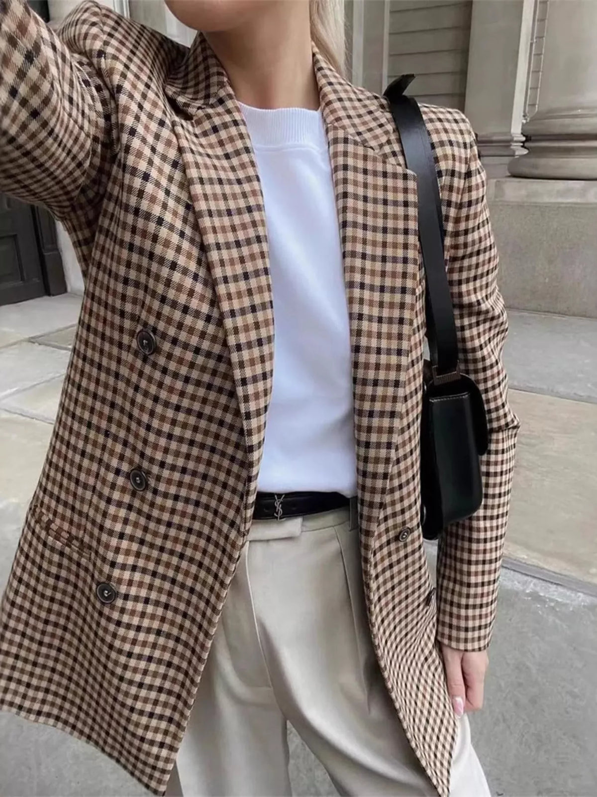 Plaid Lapel Collar Long Sleeve Blazer — Livostyle