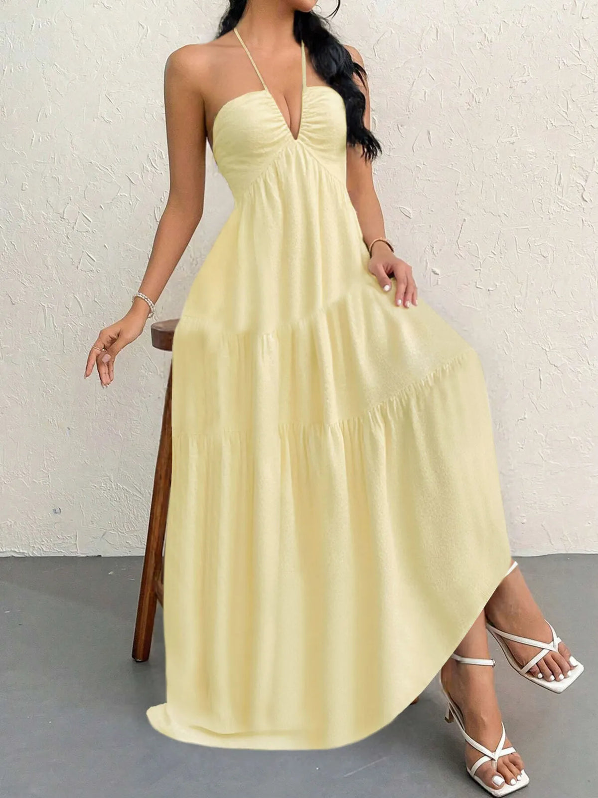 Halter Neck Tiered Maxi Dress with Bow – photo 6