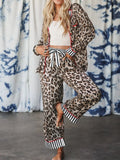 Leopard and Striped Trim Shirt and Pants Set — Livostyle