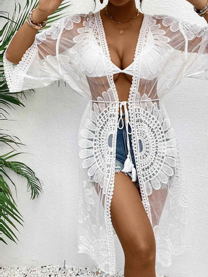 Lace Open Front Longline Cover-Up