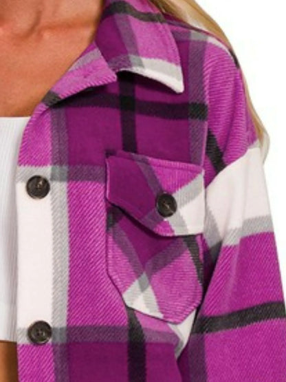 Oversized Plaid Fleece Shacket back view — Livostyle