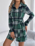 Plaid Button Front Tie Waist Shirt Dress — Livostyle