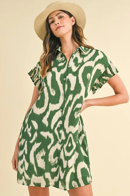 Chic Abstract Mini Dress with Frill Sleeves — Livostyle