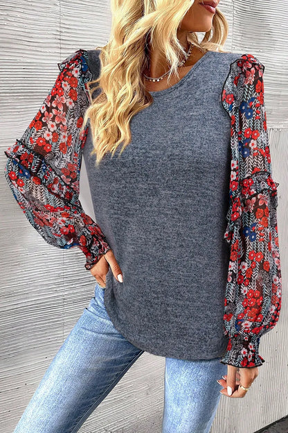 Chic Floral Lantern Sleeve Blouse with Frill Detail — Livostyle