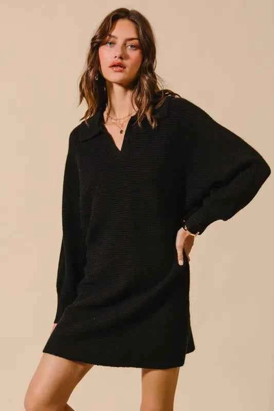 SO ME Ribbed Knit Collar Neck Dress