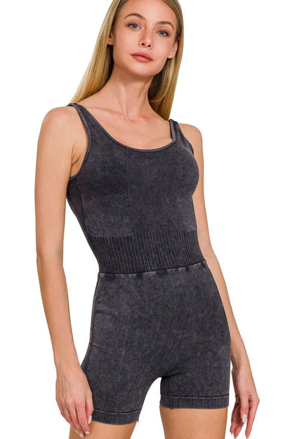 Washed Sports Romper With Removable Bra Pad — Livostyle