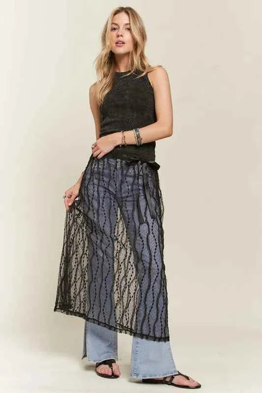 ADORA Sheer Layered Mesh Cover-Up Skirt