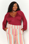 Sophisticated V-Neck Bodysuit with Poet Sleeves — Livostyle