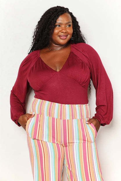 Sophisticated V-Neck Bodysuit with Poet Sleeves — Livostyle