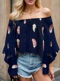 Stylish Off-Shoulder Feather Print Blouse — Livostyle