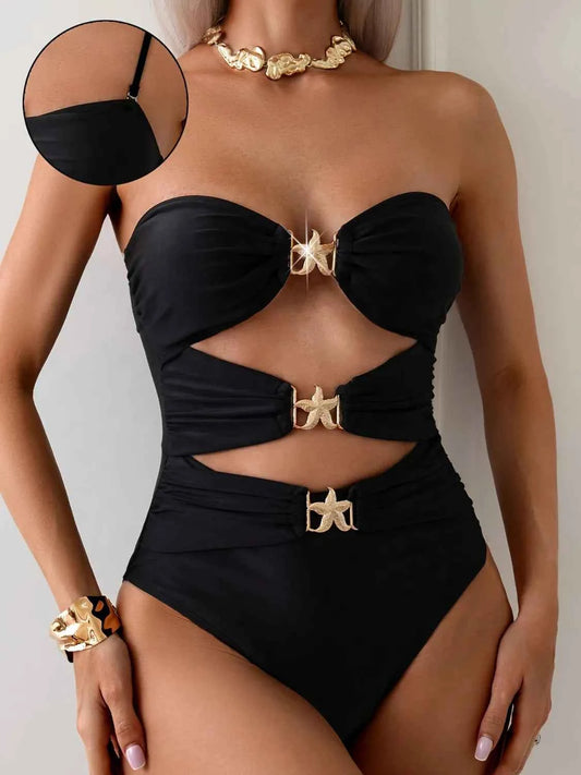 Stylish Sweetheart Neck One-Piece Swimsuit with Cutout Design