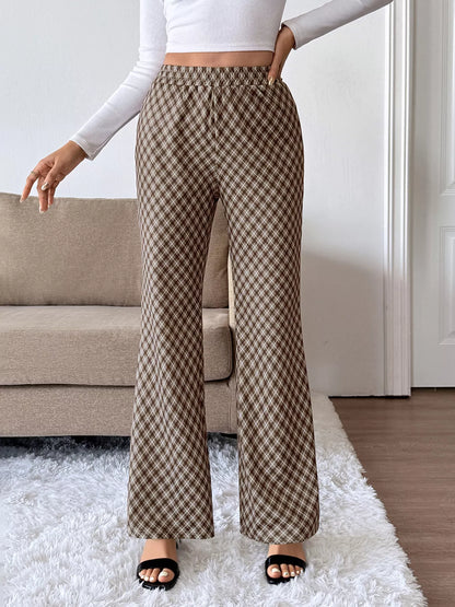 Plaid High-Waisted Wide Leg Pants back view — Livostyle