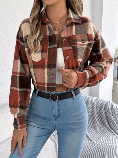 Plaid Button Up Cropped Jacket — Livostyle