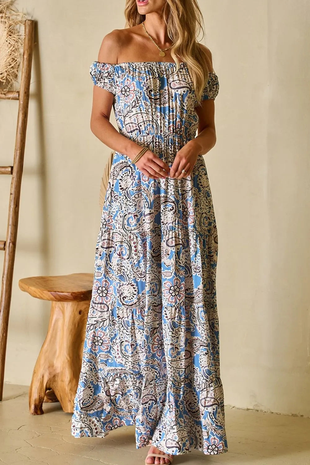 Boho Paisley Print Off-Shoulder Maxi Dress – photo 4