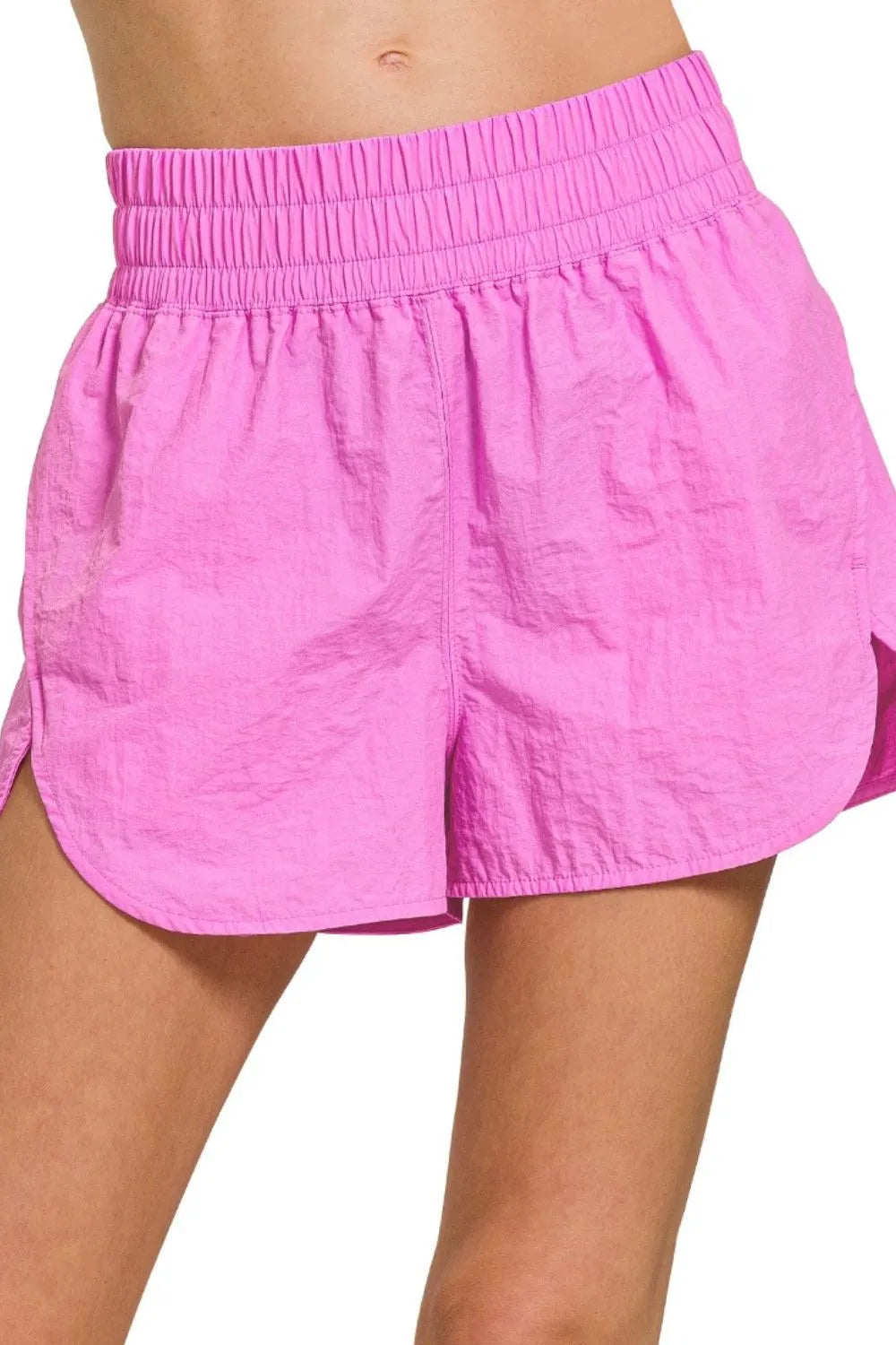 Windbreaker Smocked Waistband Running Shorts in BRIGHT MAUVE