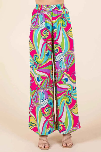 Abstract Print Elastic Waist Wide Leg Pants — Livostyle