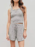 Quarter Button Sleeveless Top and Drawstring Shorts Lounge Set — Livostyle