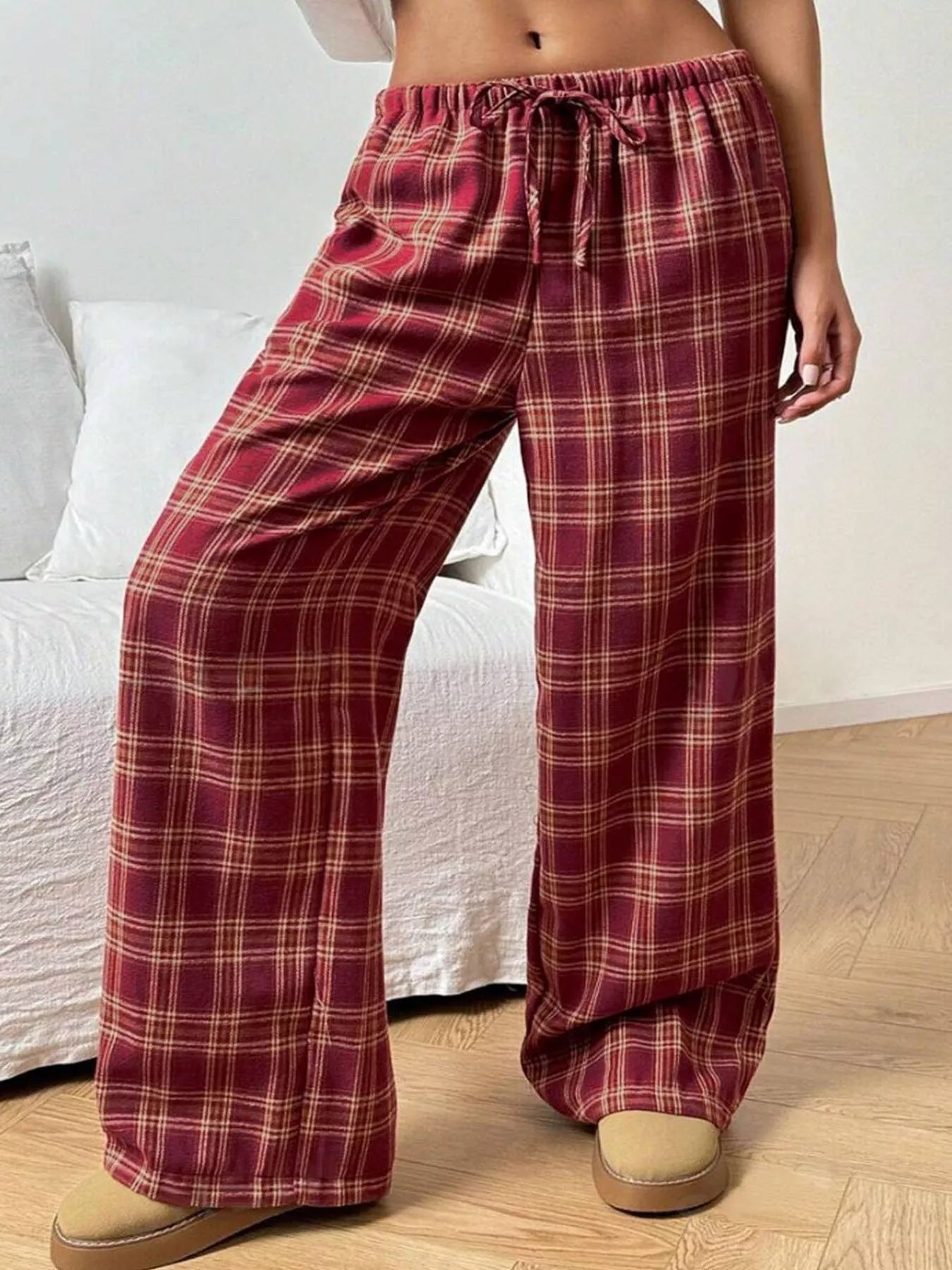 Plaid Drawstring Wide Leg Pants styling — Livostyle