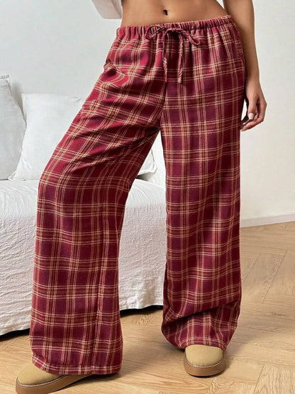 Plaid Drawstring Wide Leg Pants styling — Livostyle