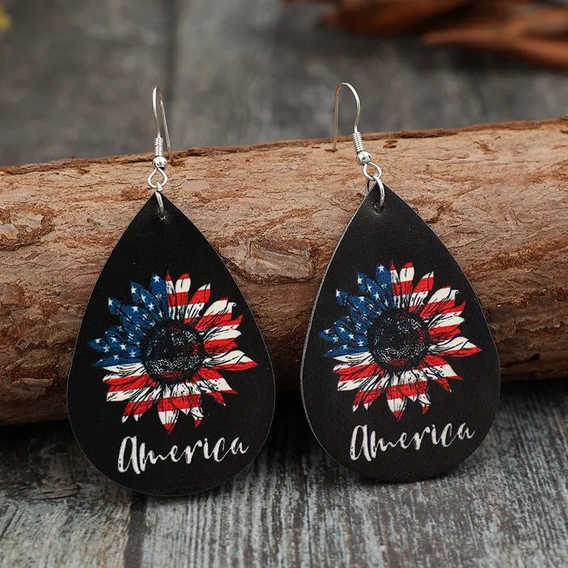 PU Leather Sunflower Teardrop Shape Earrings styling — Livostyle