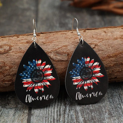PU Leather Sunflower Teardrop Shape Earrings styling — Livostyle
