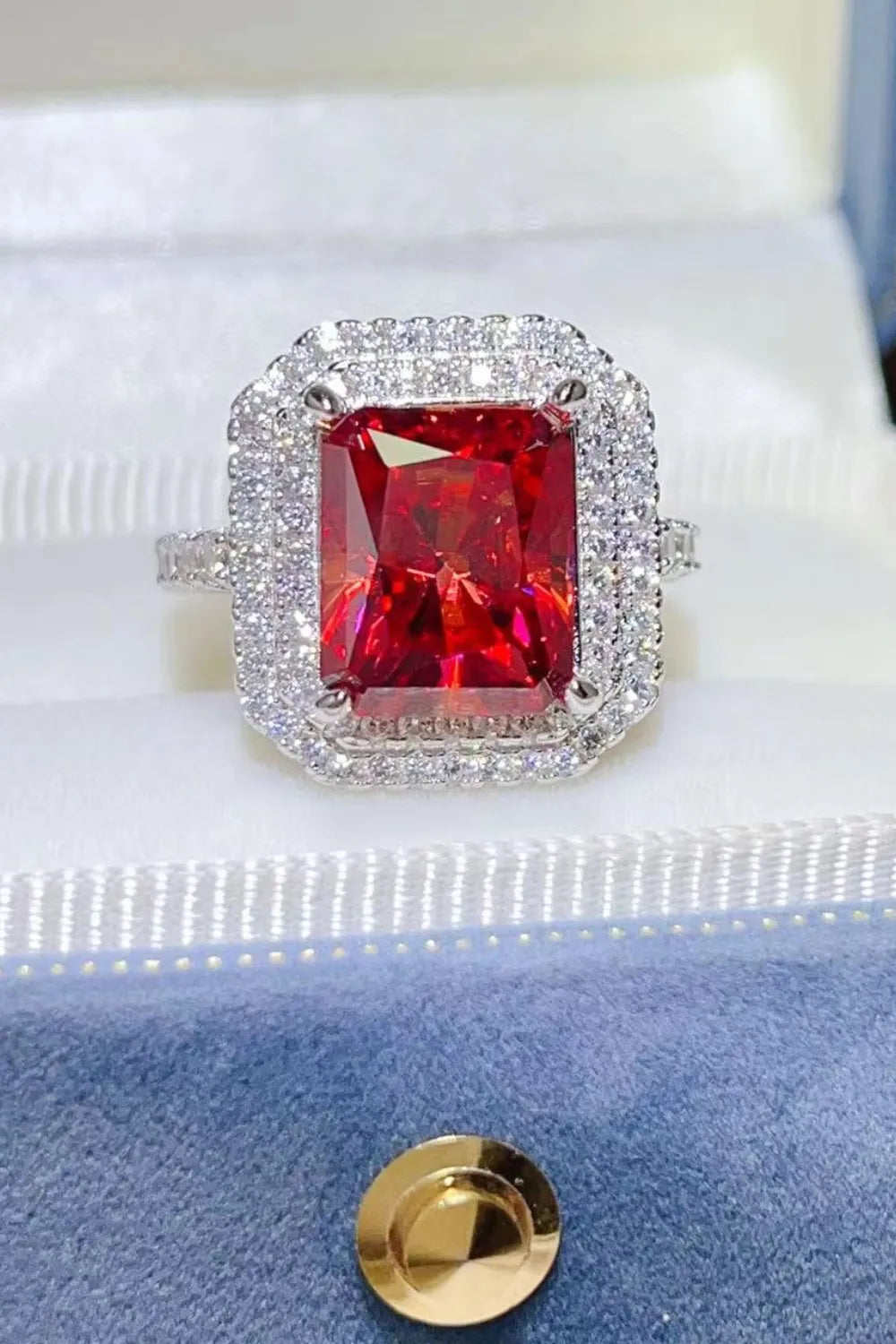 2 Carat Moissanite 925 Sterling Silver Ring — Red Cocktail Halo — Livostyle