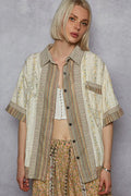 Printed Button Down Patchwork Short Sleeve Shirt — Livostyle