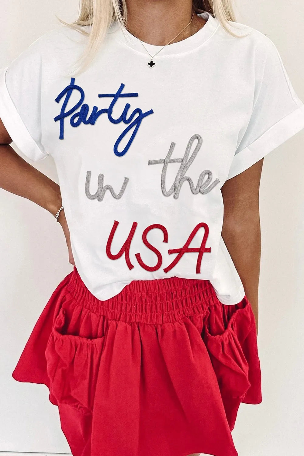 Letter Round Neck Short Sleeve T-Shirt back view — Livostyle