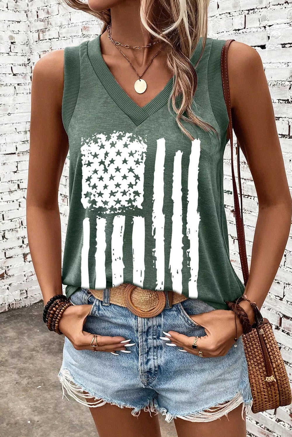 US Flag V-Neck Tank detail — Livostyle
