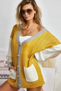Stylish Oversized Cardigan with Color Block Design & Button Closure — Livostyle