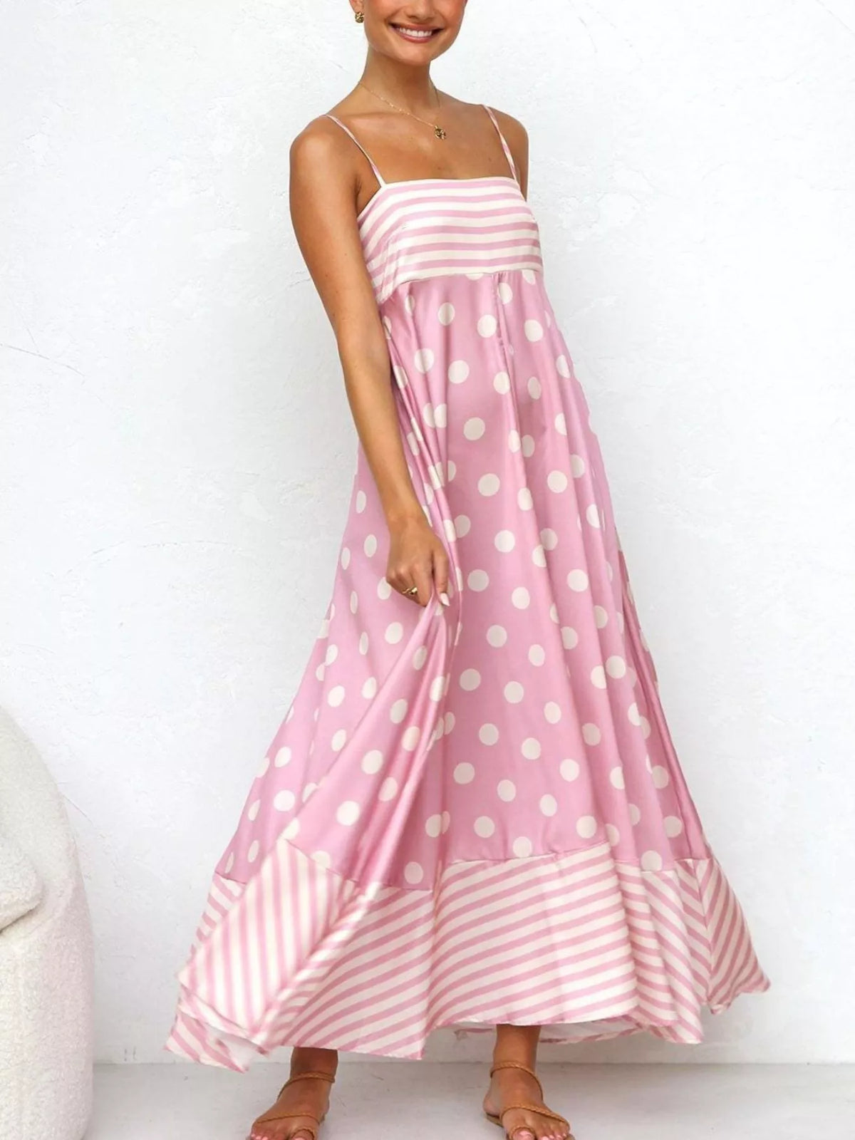 Printed Spaghetti Strap Maxi Dress in Blush Pink