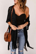 Fringe Hem Slit Open Front Cardigan — Livostyle