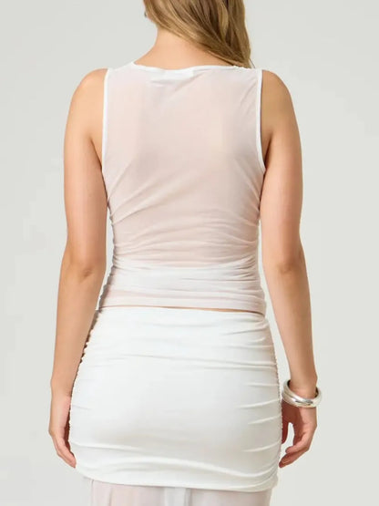 Ruched Round Neck Tank closeup — Livostyle