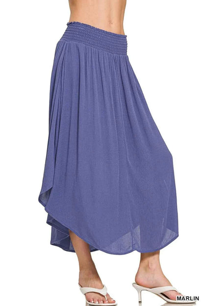 Woven Crinkle Smocked Waist Maxi Skirt W Pockets — Livostyle