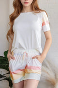 Rainbow Striped Round Neck T Shirt and Shorts Lounge Set — Livostyle
