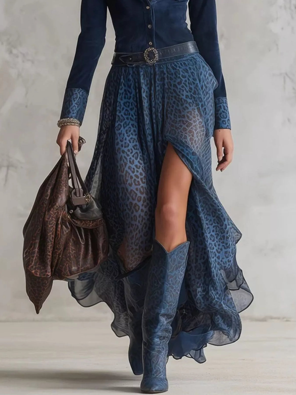 Leopard Button Front Slit Maxi Dress with Pockets – photo 2