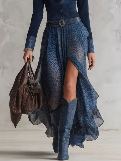 Leopard Button Front Slit Maxi Dress with Pockets – photo 2