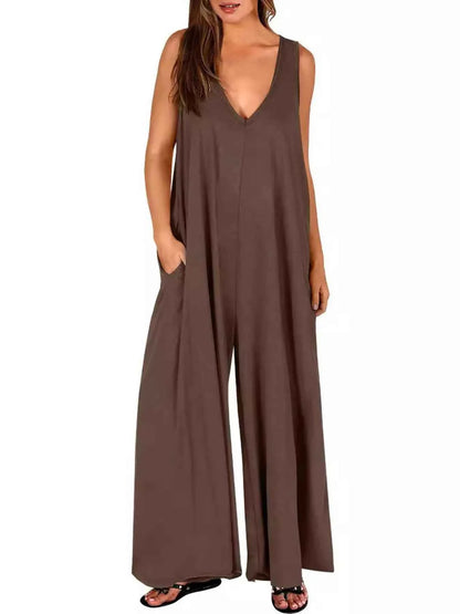 Sleeveless V-Neck Jumpsuit with Pockets – photo 4