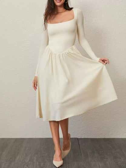 Square Neck Long Sleeve Midi Dress in Cotton Blend – photo 9