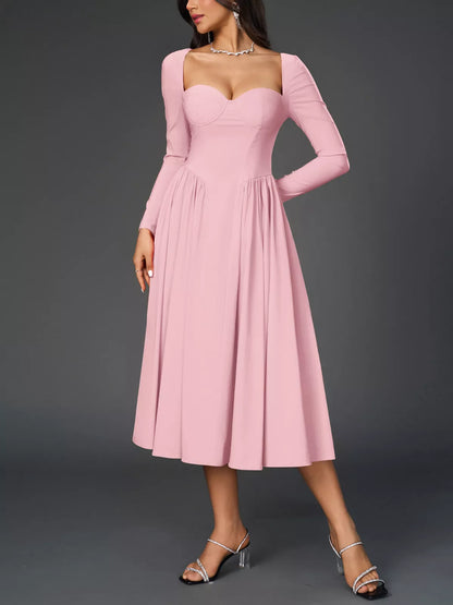 Sweetheart Neckline Long Sleeve A-Line Midi Dress – photo 23