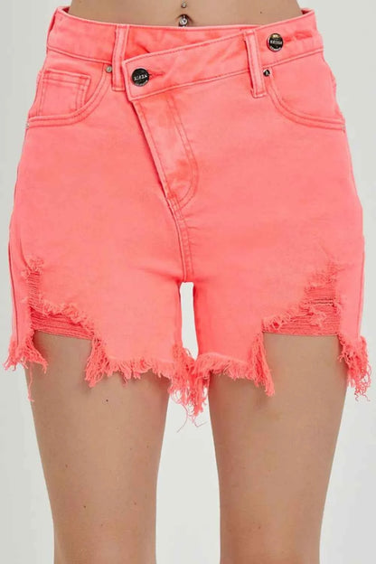 Raw Hem Asymmetrical Waist Denim Shorts — Livostyle
