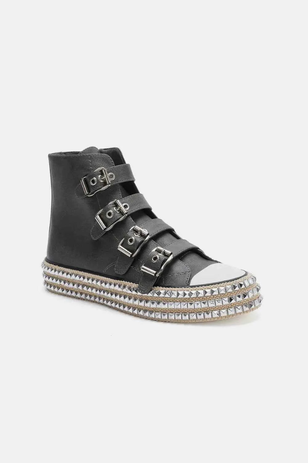 Edgy Multi-Buckle Studded Platform Sneakers for Trendy Street Style