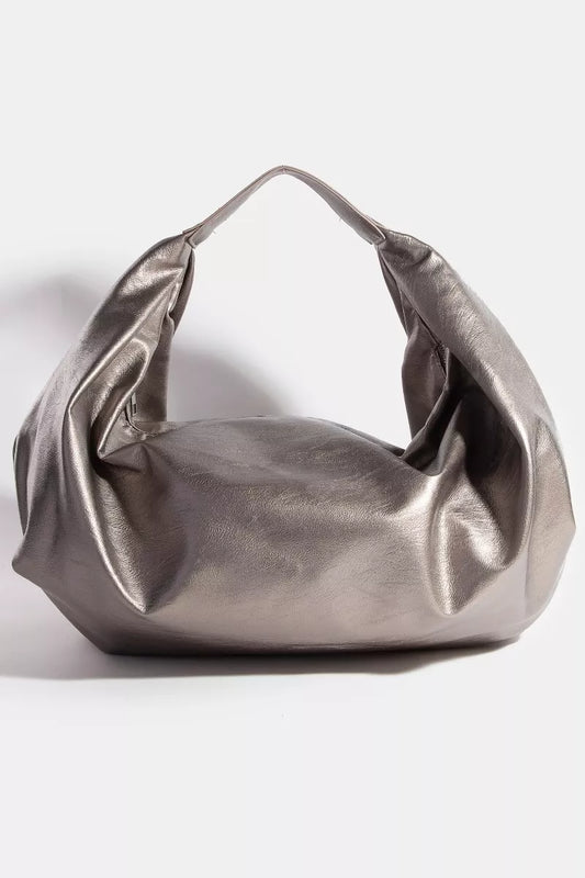 Simple Faux Leather Hobo Shoulder Bag in Silver — Livostyle