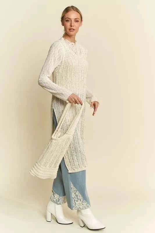 Davi & Dani Knit Side Slit Round Neck Sleeveless Dress & Bag