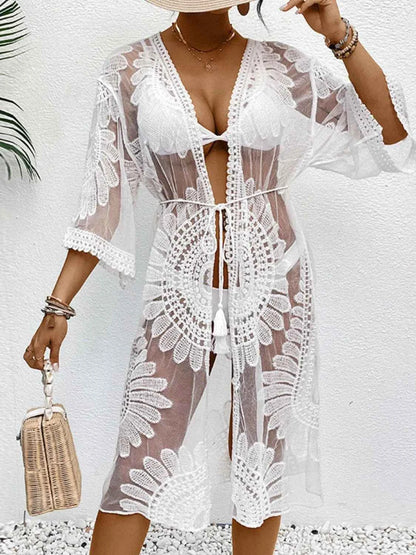 Lace Open Front Longline Cover-Up