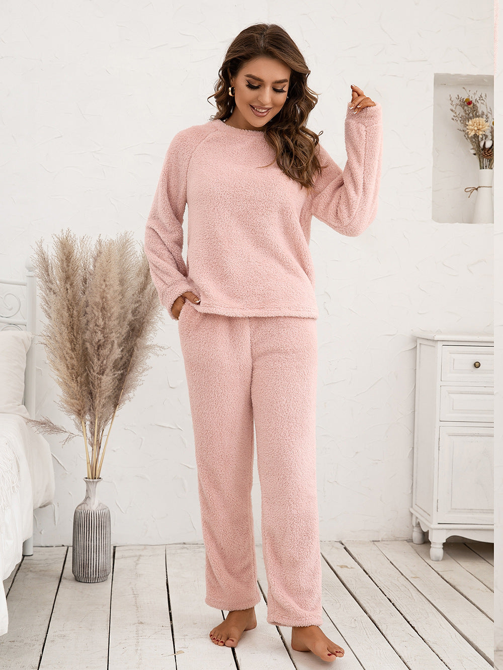 Ivy Lane Teddy Long Sleeve Top and Pants Lounge Set — Livostyle