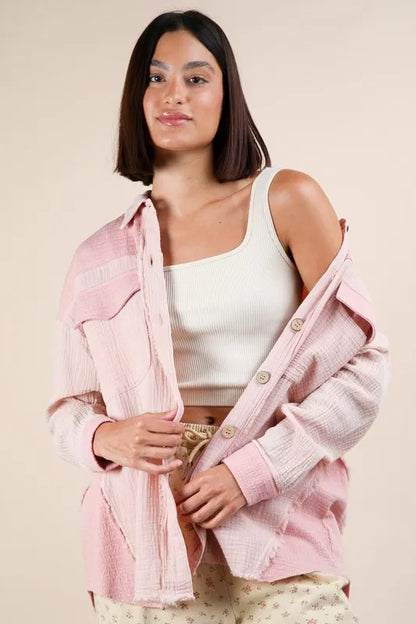 Mineral Washed Oversized Gauze Shacket — Livostyle