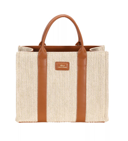 Square Woven Tote Handbag in Apricot Tan — Livostyle