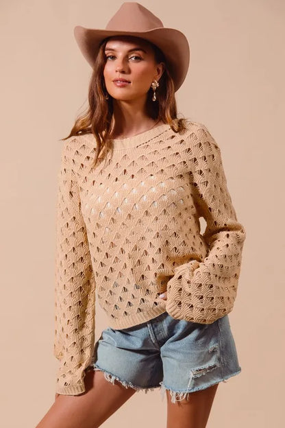 Geometric Pattern Open Knit Lightweight Sweater — Livostyle