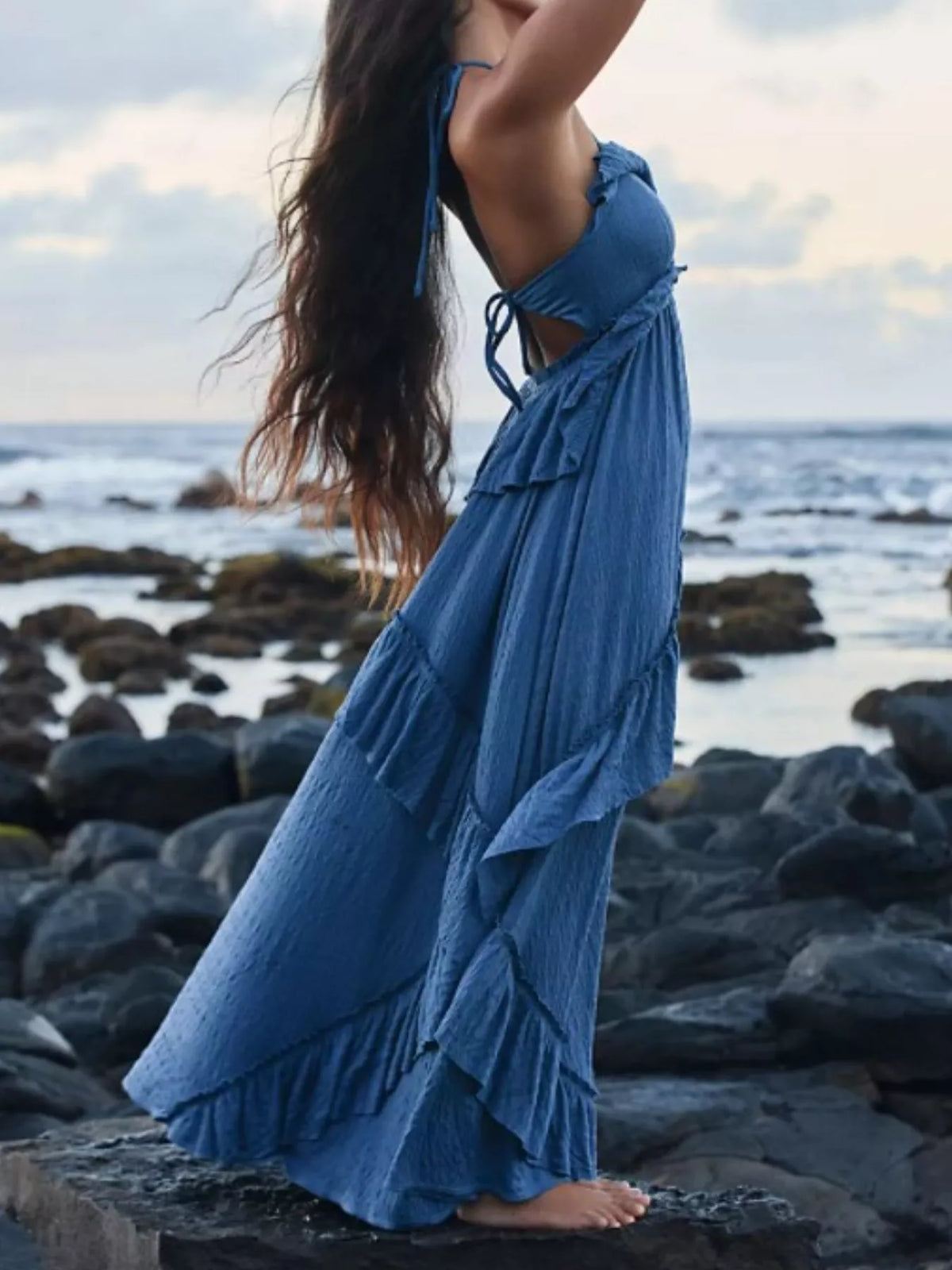 Ruffled Halter Neck Tie Maxi Dress – photo 4